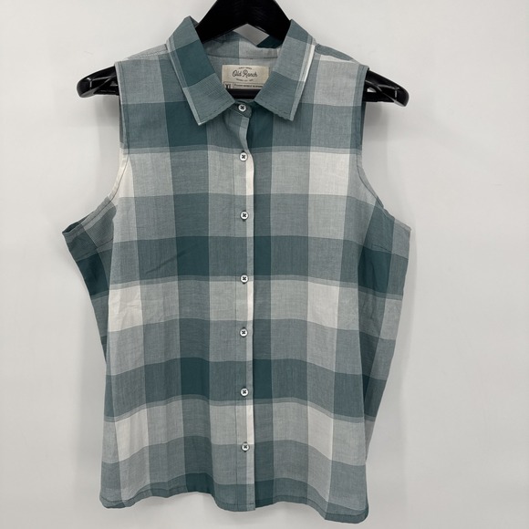 Old Ranch Brands Tops - Old Ranch Brands Teal White Plaid Organic Cotton Tank Top Button Down Shirt XL